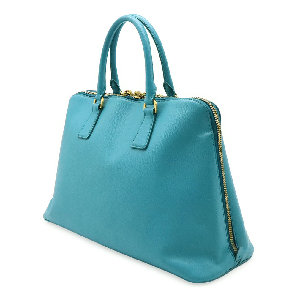 Prada Saffiano Triangle Leather Tote Plate Turquoise Handbag Blue Bag Blue